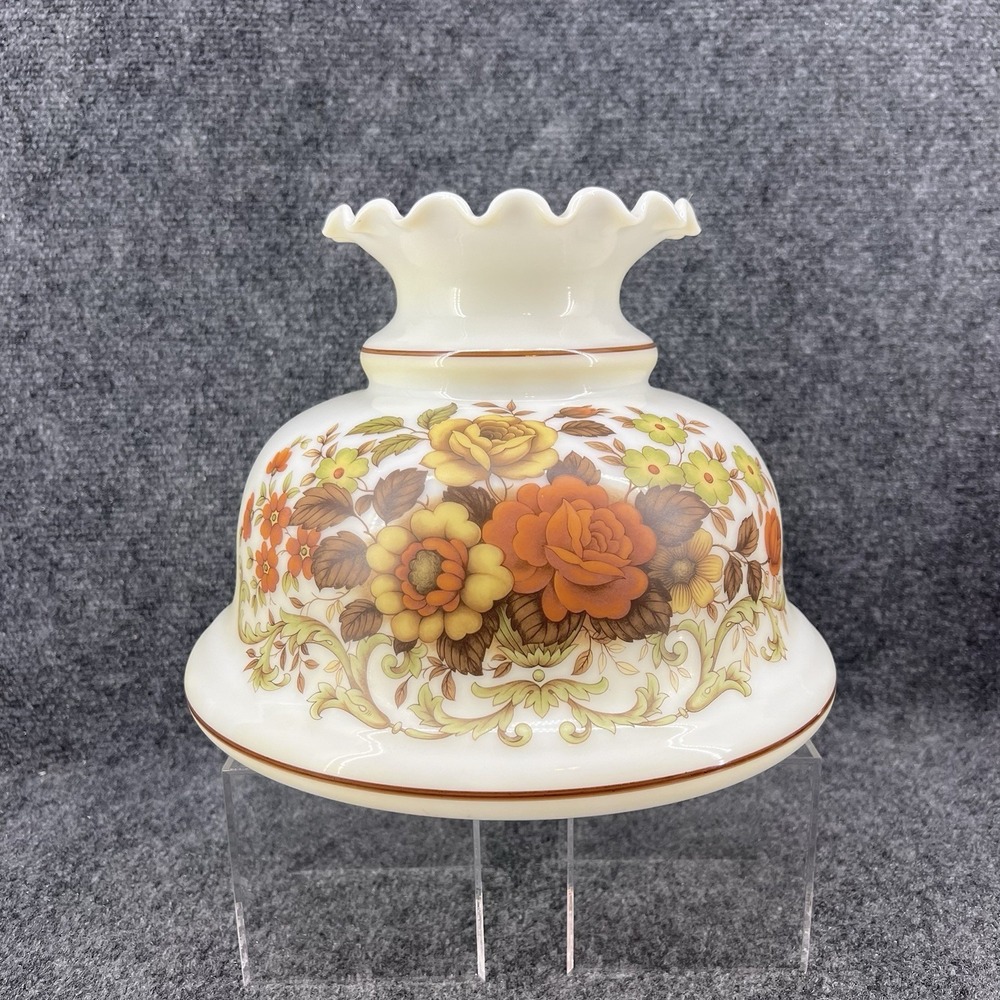 QUOIZEL Milk Glass Brown Floral 8.75" Lamp Shade Hurricane Gone With The Wind